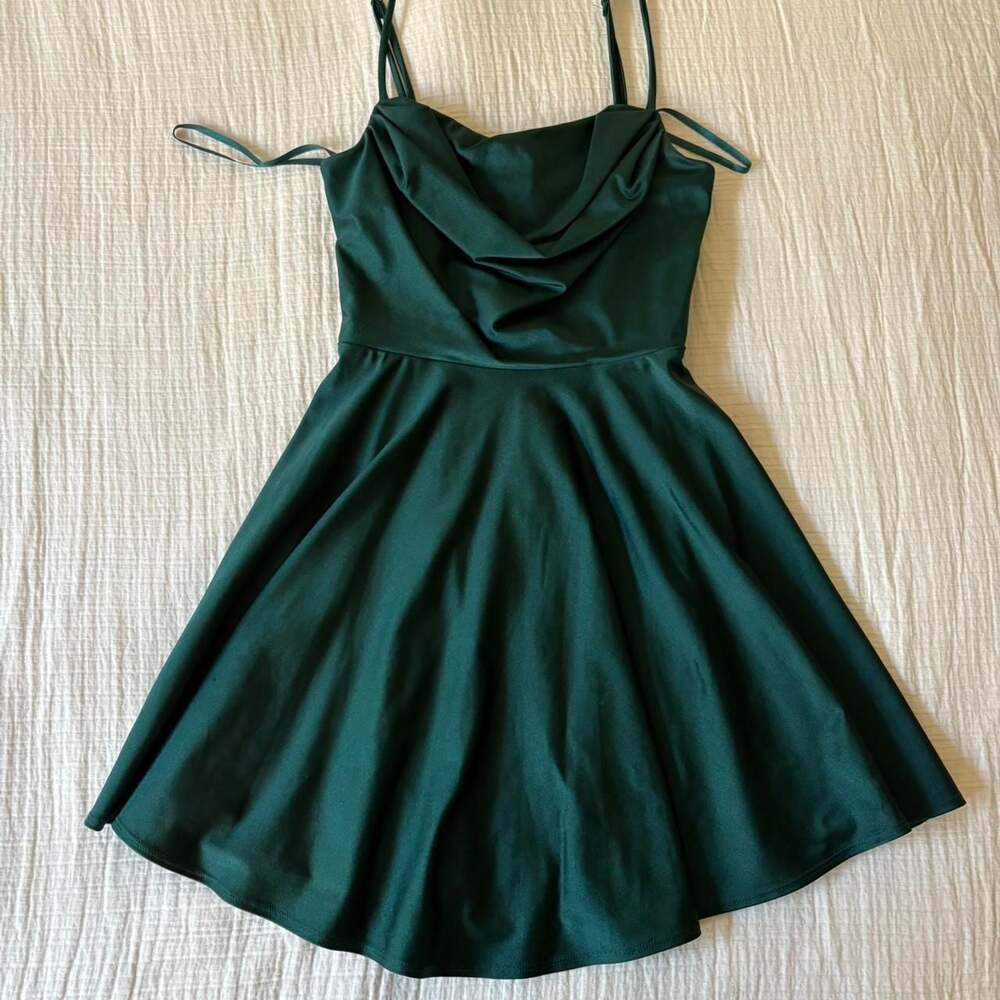 City Studio Dark Green Cowl Neck Mini Dress
